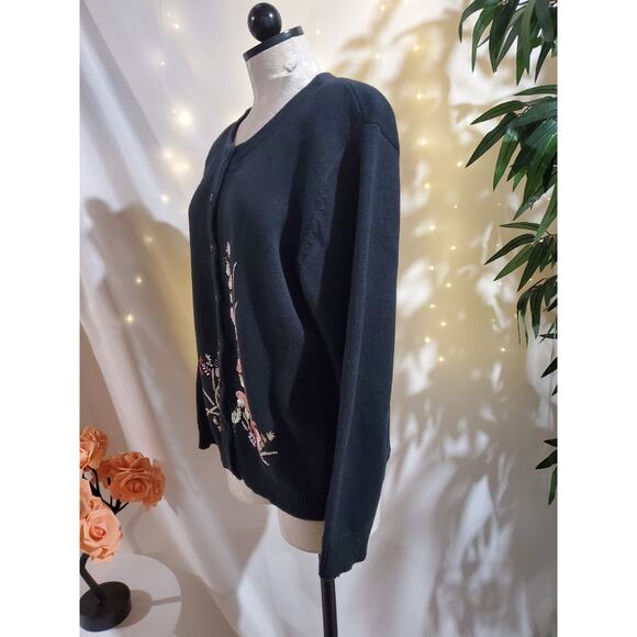 Vtg Heirloom Collectibles Embroidered Floral Button Cardigan Sweater Size L - Picture 4 of 10